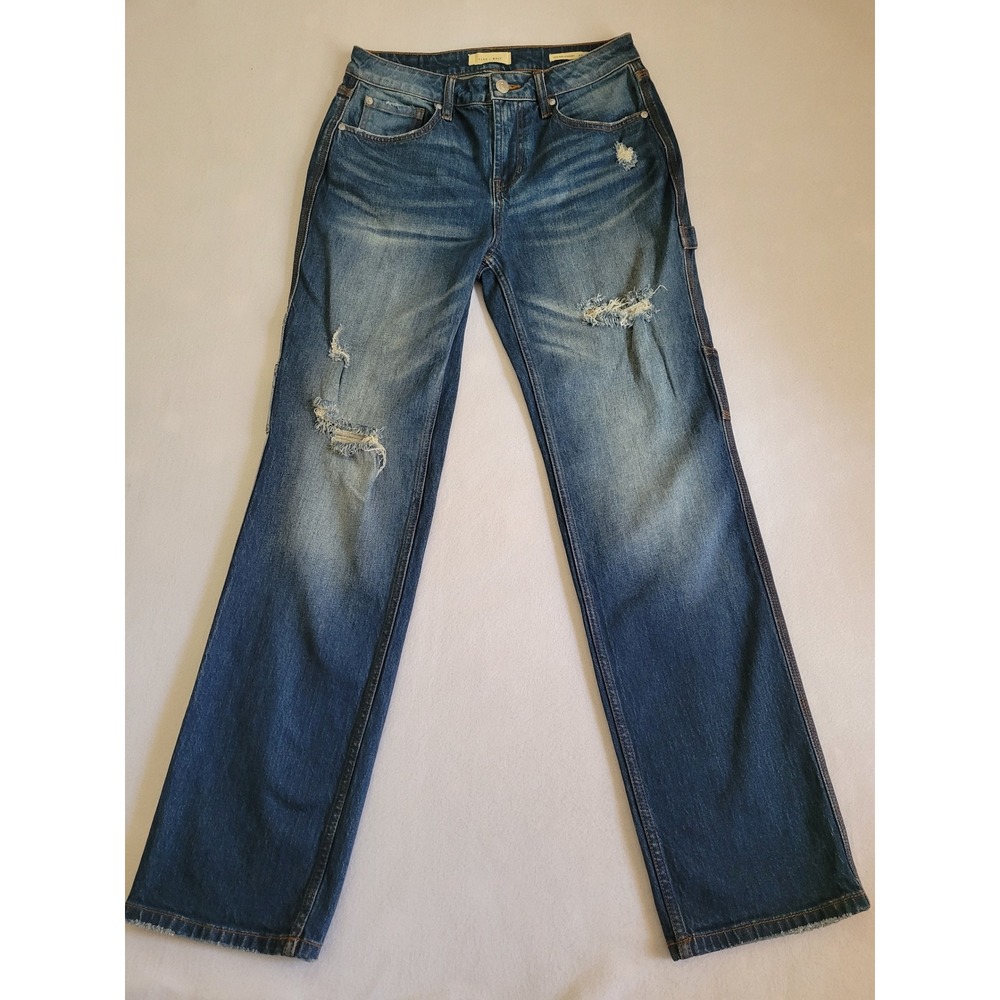 Cleo‎ + Wolf Women High Rise Straight Carpenter Jeans Distressed Blue W28 L31